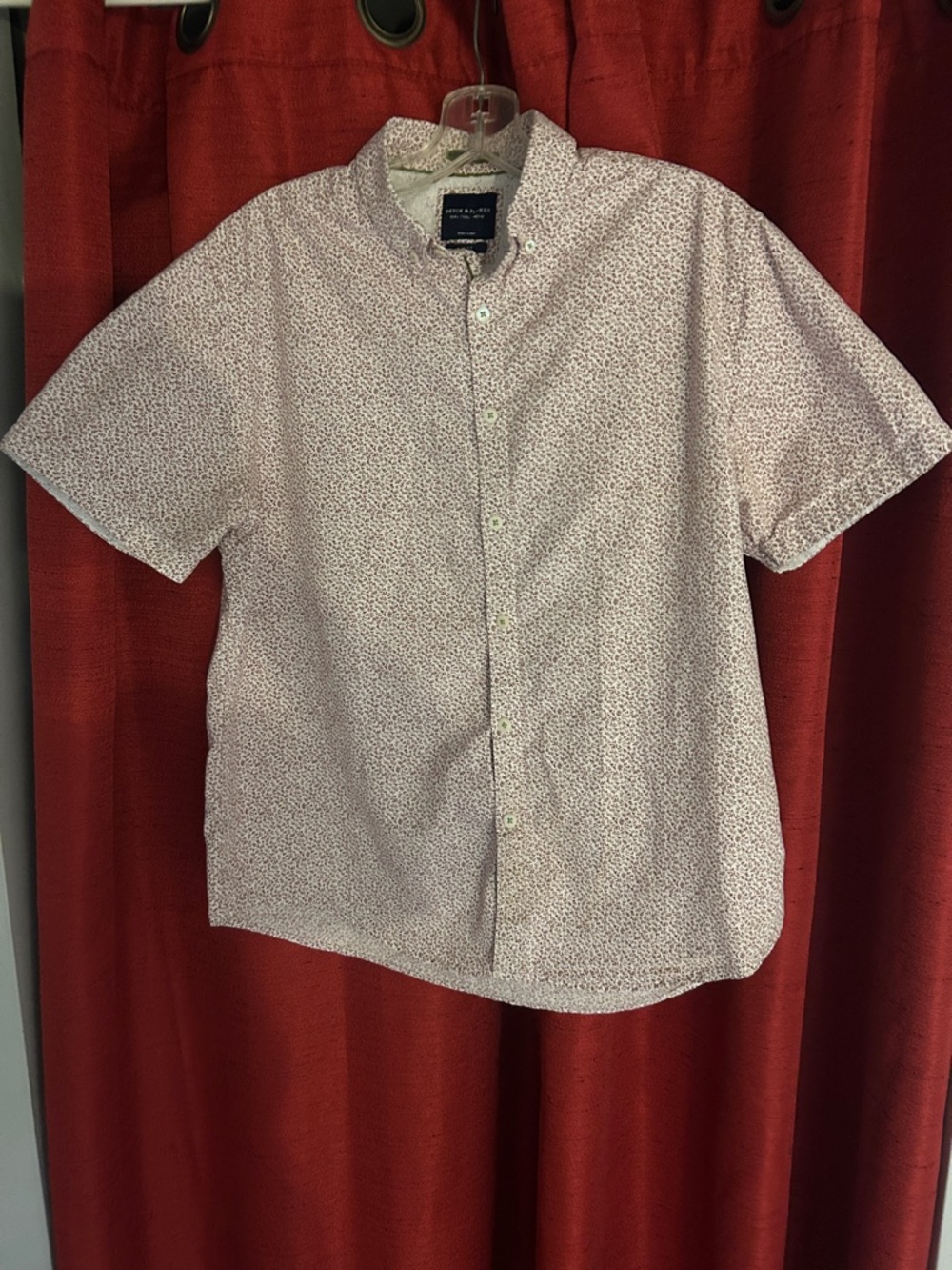 Denim & Flower White Short-Sleeve Button-Down with Maroon Micro Print
